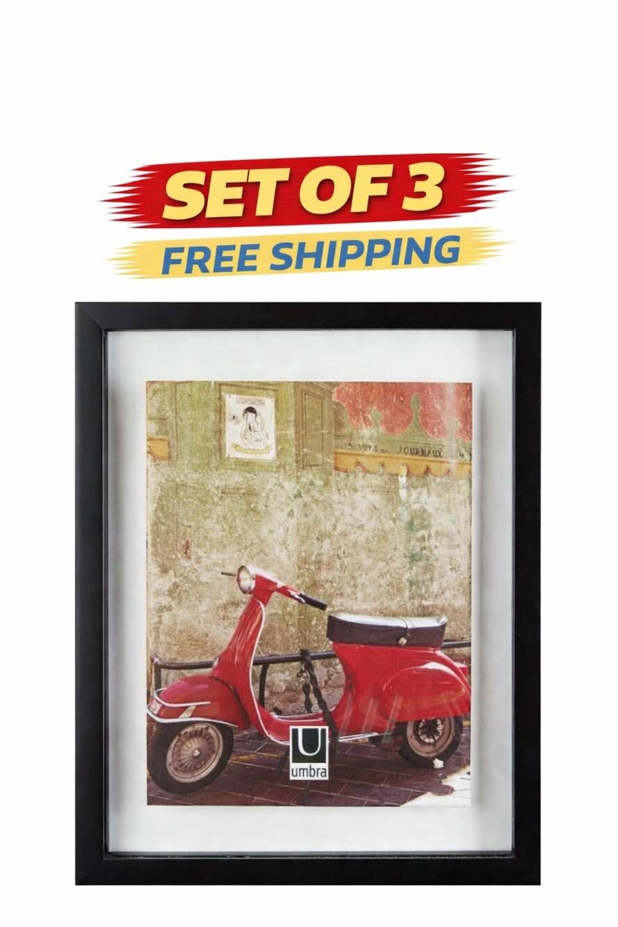 Umbra 13x16 Floating Frame Black Set of 3 11x14 Photo Diploma Frame. 3pcs New